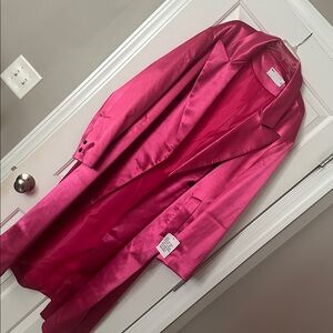 Sleek Oversized Pink Satin Trench Coat